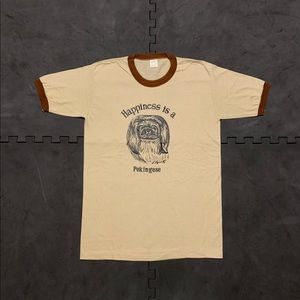 Vintage 70s Pekingese Dog Ringer T-Shirt